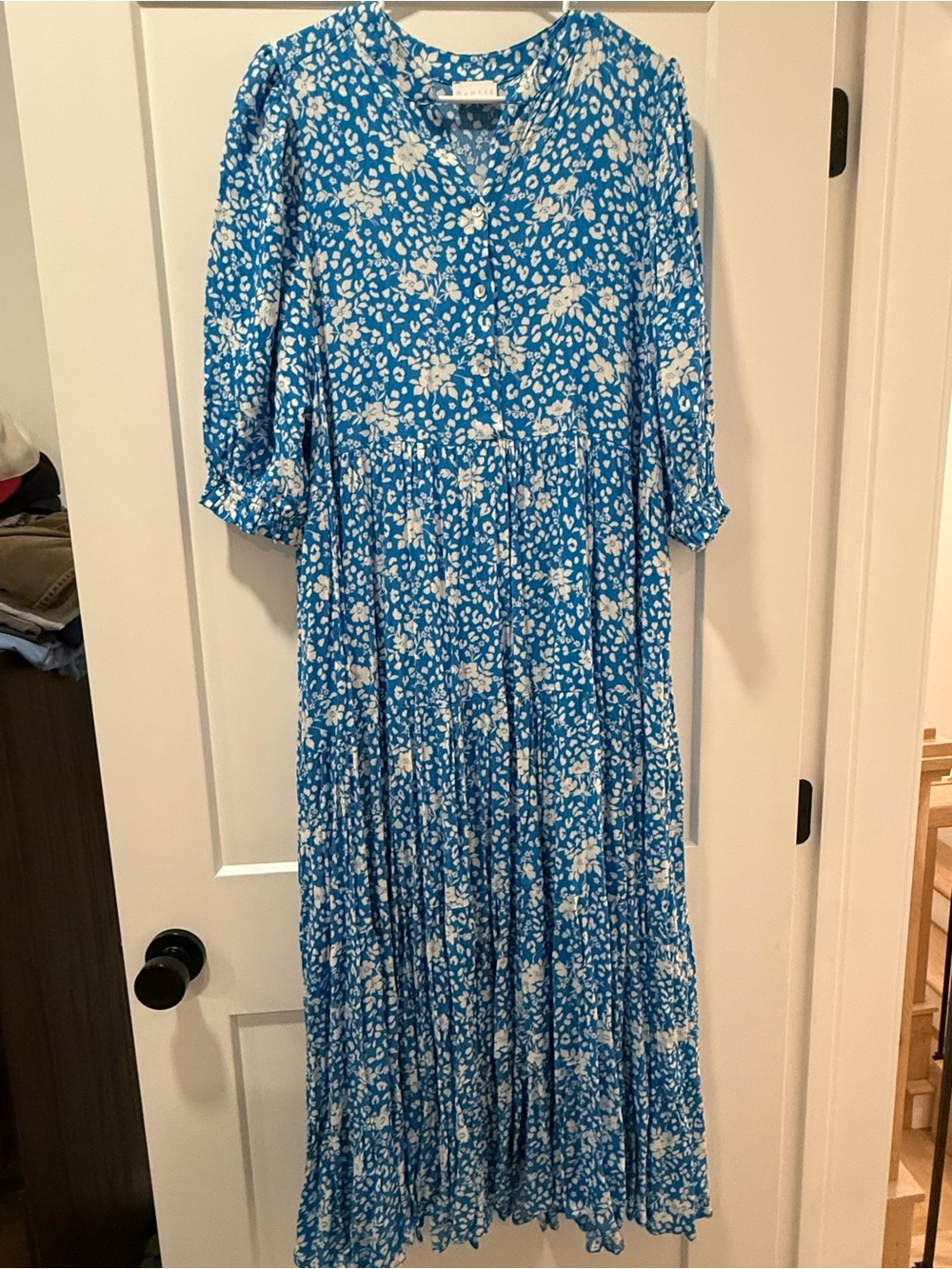 Karlie Blue and White Floral Tiered Maxi Dress
